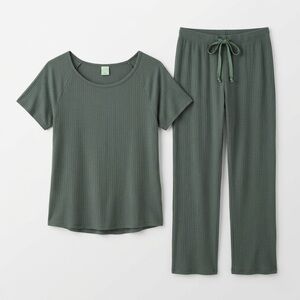 Honeydew Intimates Olive Green Ribbed Short Sleeve Pajama Set Size Small